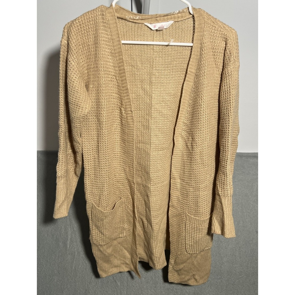 No Boundaries Women's XS Tan Waffle Knit Open Front Cardigan Sweater with Side